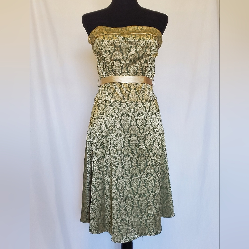 Teeze Me Size 3 A-Line Green/Gold Dress